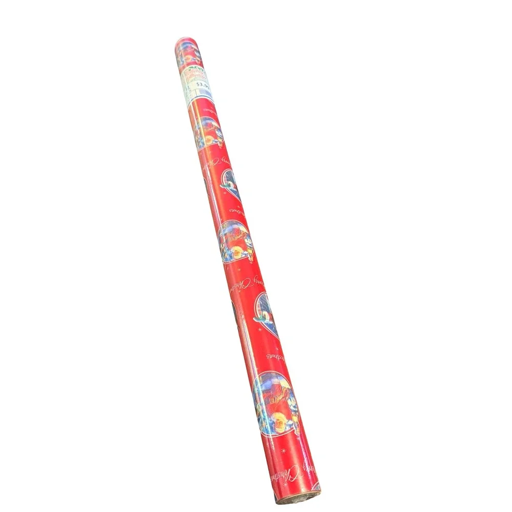 Vintage Christmas Gift Wrap Santa Claus Red Holiday Wrapping Paper USA 40‎ SQFT